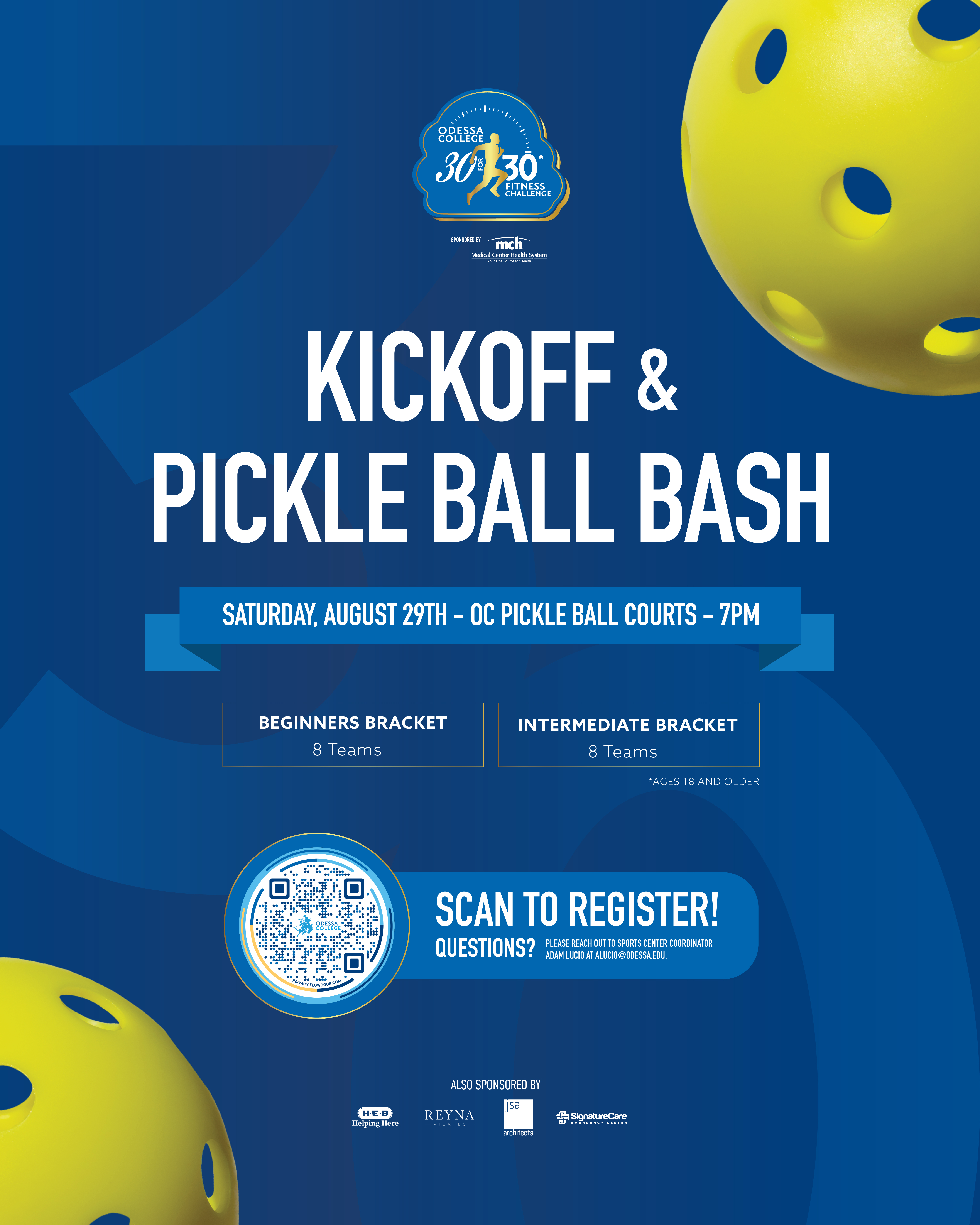 30 for 30 Kickoff and pickle ball bash info graphic