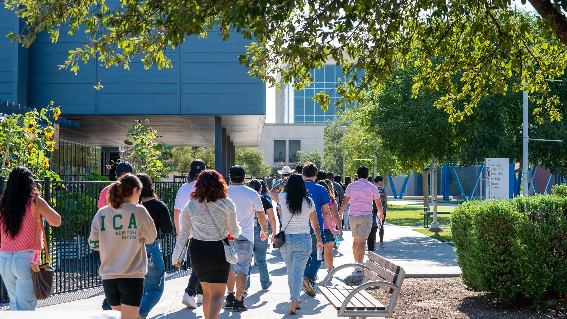 students walking on campus