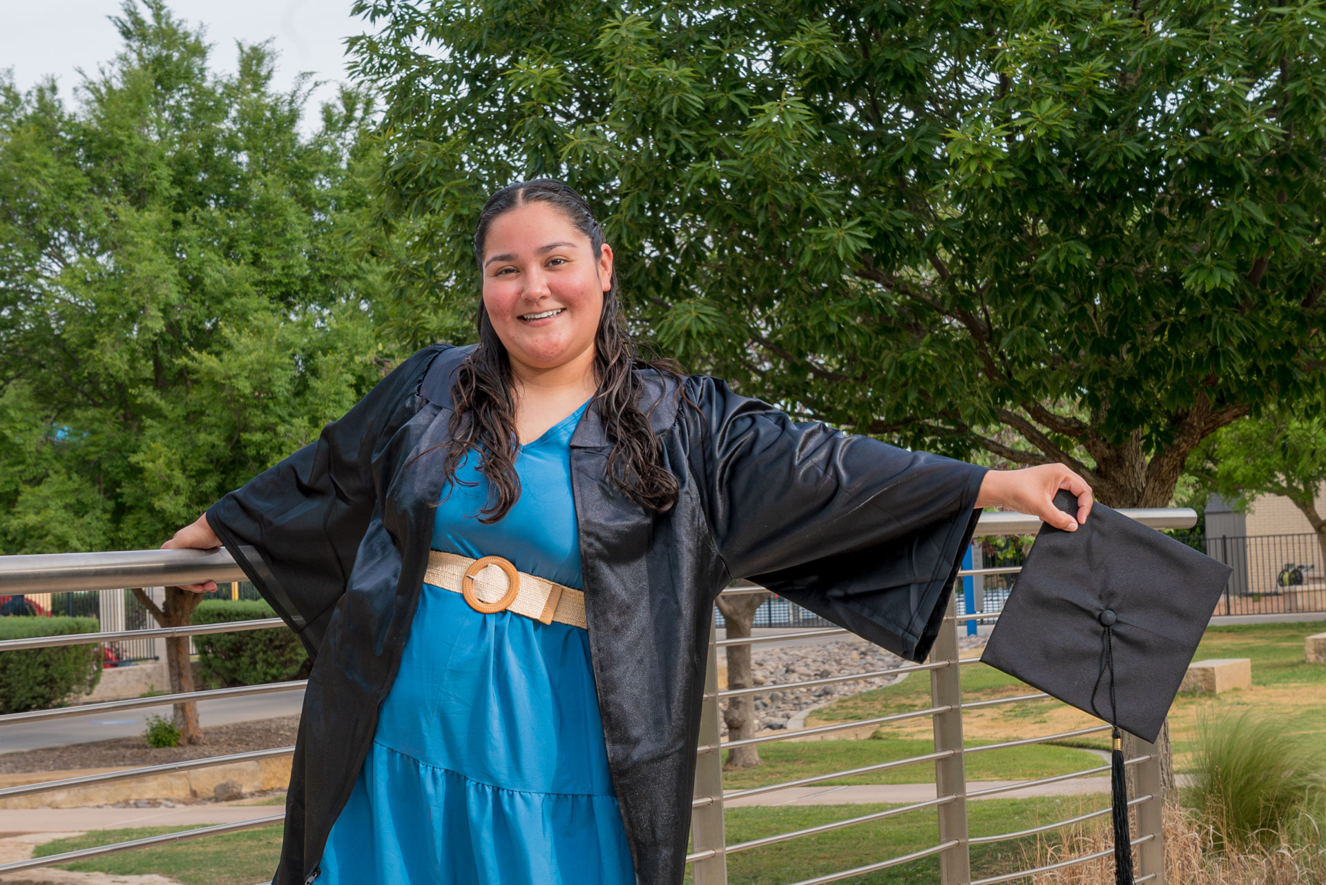 Vanessa smiling by bridge