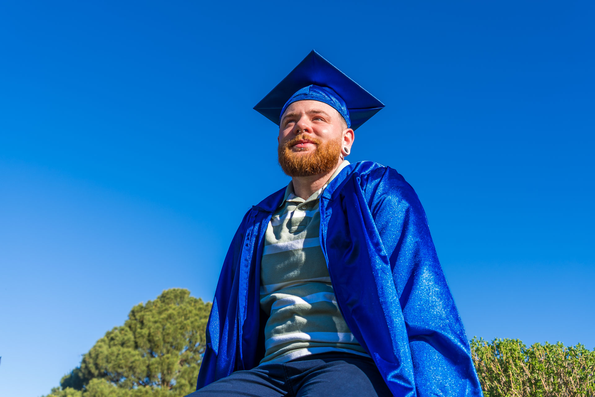 Carter Hunt sitting and looking up